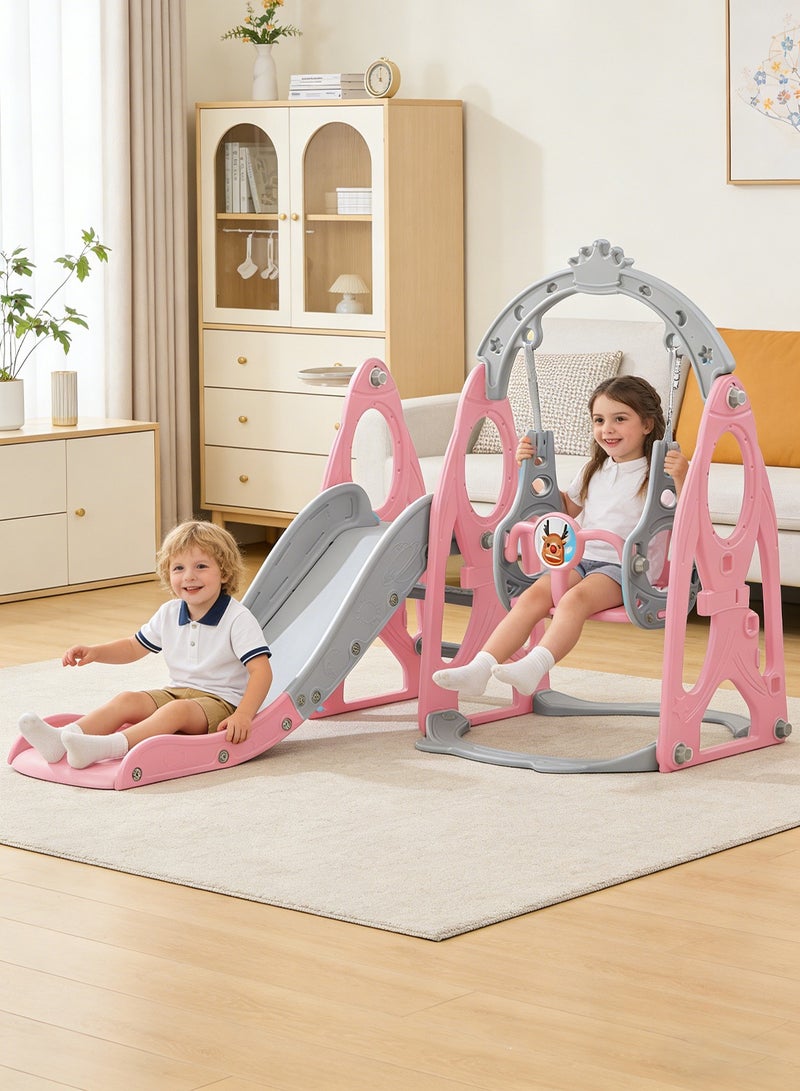 MaBaby 4 in 1 Kids Slide and Swing Set, Indoor/Outdoor Playground for Kids Baby with Basketball Hoop, Climber Slide Toddlers Playset for Boys and Girls Backyard Playground - Image 1